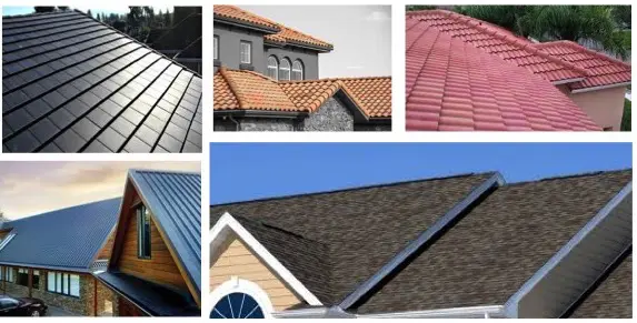 A photo collage of different roofing